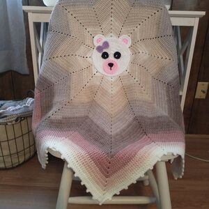 New Hand Crocheted Sunburst Baby Girl Blanket
